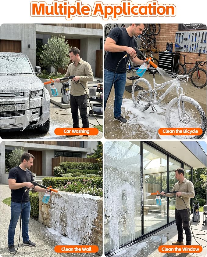 Foam Cannon for Pressure Washer with 1/4" Quick Connector, Wide Mouth Foam Cannon, Adjustable Soap Cannon for Car Wash, Additional 1.1mm Orifice Nozzle (Orange)