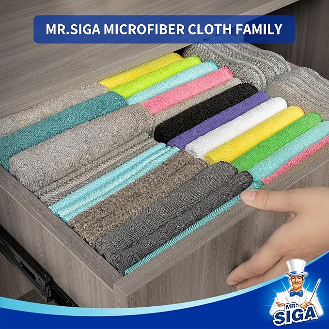MR.SIGA Microfiber Cleaning Cloths, Streak Free Microfiber Towels, 12 Pack | All-purpose microfiber cloths, ultra absorbent, reusable household cleaning towels, Purple, 32 x 32 cm(12.6 x 12.6 inch)