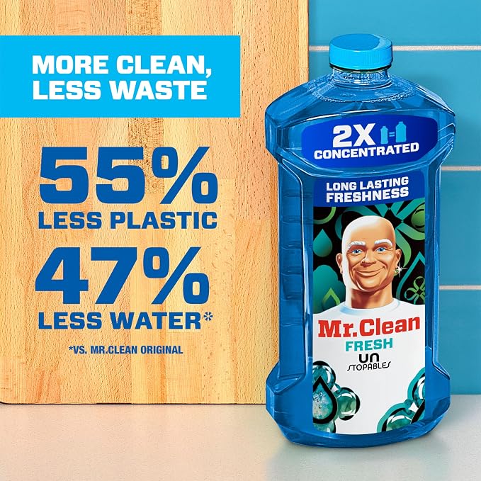 Mr. Clean 2X Concentrated Multi Surface Cleaner with Unstopables Fresh Scent 41 Fl Oz (Pack of 4)