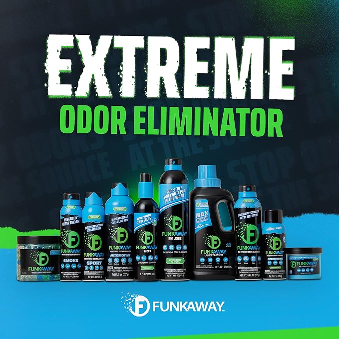 FunkAway Aerosol Spray, 8 oz., Extreme Odor Eliminator Spray, Ideal for Shoe Smells, Pet Odors and Bulky Stuff that Won't Fit in the Wash; Attacks Musty Odors at the Source