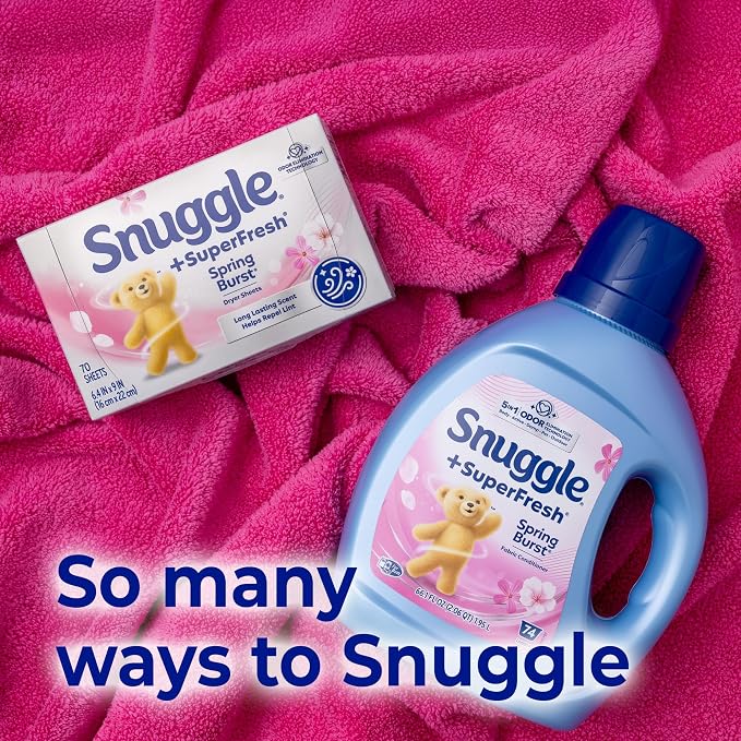 Snuggle SuperFresh Dryer Sheets, 200 Count, Spring Burst | Long-Lasting Fresh Clean Scent, Odor-Eliminating formula, Softens, Reduces Static and Wrinkles, Repels Lint & Pet Hair.