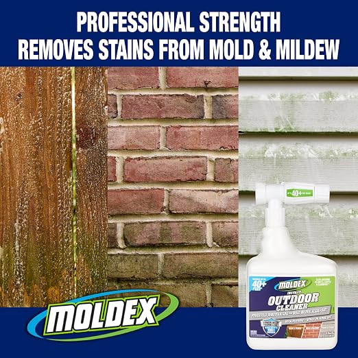 Moldex® Instant Outdoor Cleaner with Bleach and Hose End, 64 oz – Fast Acting Spray for Mold and Mildew Stains on Siding, Decks, Fences and Exterior Surfaces