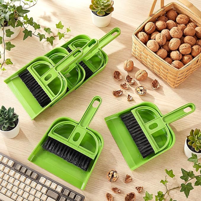 Thenshop 24 Set Mini Dustpan and Brush Set Small Hand Broom and Dustpan Bulk, Compact Cleaning Kit for Office Desk Keyboard Tabletop Countertop Car Pet Messes Indoor Outdoor Party Favors, Candy Green