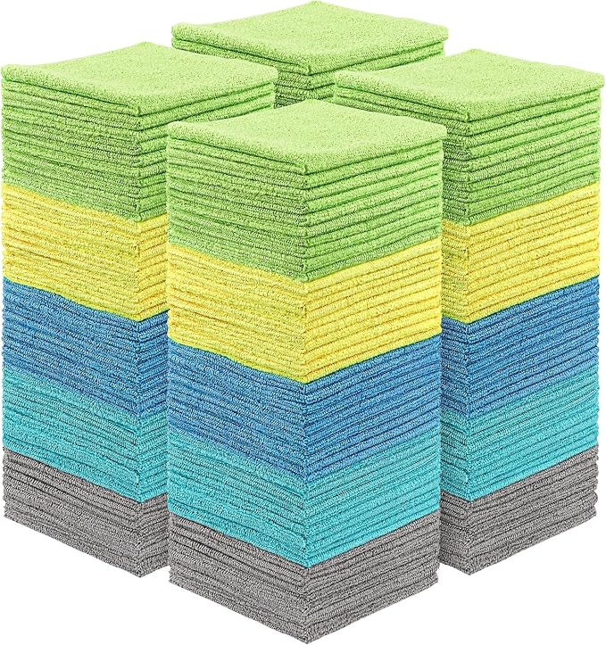 HOMEXCEL Microfiber Cleaning Cloths, 200 Pack Cleaning Rags - Lint Free & Scratch-Free Microfiber Towels for Cars, House & Kitchen, Absorbent Cleaning Towels, 11.5 x 11.5 Inch