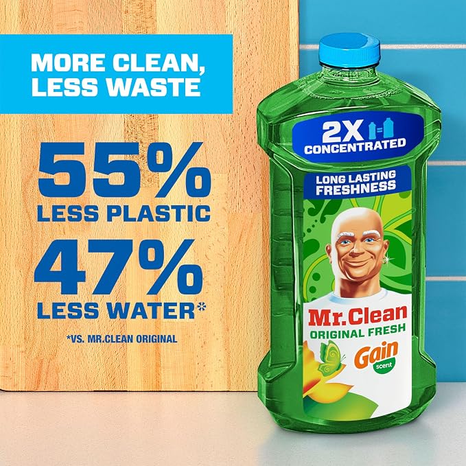 Mr. Clean All Purpose Cleaner, Floor Cleaner for Mopping Home, Bathroom, & Kitchen, Cleaning Liquid for Mop & Bucket, Cleaning Supplies, Multi-Surface Dilutable, Gain, 41oz