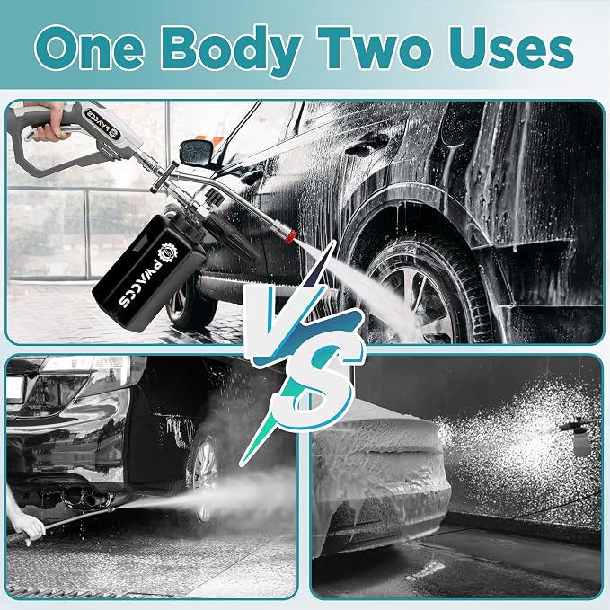 PWACCS Pressure Washer Foam Gun with Dual Connector, 1.5 Liter | Short Power Washer Gun Foam Cannon, Double Tip Attachment Car Wash Kit, 1/4" Quick Connector, M22 Male Inlet, 4000 PSI