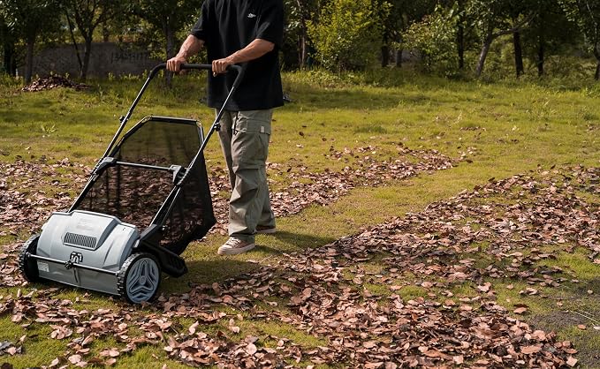 Dapper Supply 21" Push Lawn Sweeper (Also 22" & 26"), Leaf & Grass Collector, 3.5 Cu Ft Non-Woven Bag, Tool-Free Height Adjust, Folds for Wall Storage