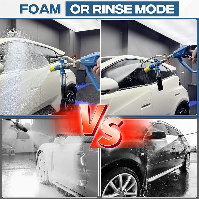 FIXFANS Pressure Washer Gun with Mini Foam Cannon, Dual Connector Accessory | Car Wash Foam Gun Kit - No-Dilution Foam Cannon Pro, 5 Power Washer Nozzle Tips & M22 Adapter, 1/4" Quick Connect