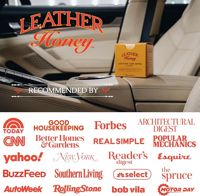 Leather Honey Cleaner Wipes – Clean Leather On-The-Go, 10 Wipes | Non-toxic, trusted since 1968 & made in the USA. Deep clean on the go. Any color leather – couches, car seats, shoes & bags.