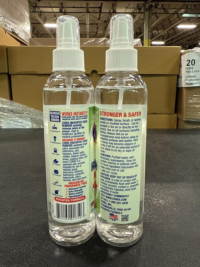 ZORBX Unscented Odor Eliminator 7.5 Oz 2-Pack, Daily Use, Hospital-Grade | Permanent Odor Remover for Pet & Human Urine, Smoke & Strong Odors, Carpet, Upholstery, Mattress, Bathroom, Basement & More