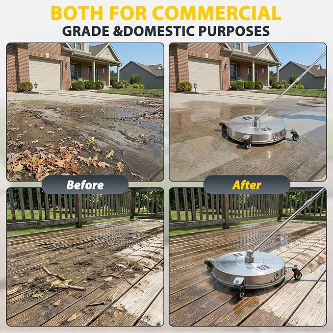 Dalmbox 16.5" Pressure Washer Surface Cleaner, 4-Wheel Stainless Steel Rotary Attachment, 1/4” Quick Connect, 4000 PSI Cleaner for Patio, Driveway, Concrete & Sidewalk Power Washer Attachment