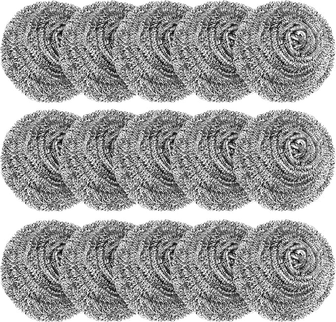 15 Pack Steel Wool Scrubber, Metal Kitchen Scrubbing Sponges, Dishwashing Scouring Pads Heavy Duty, Premium Stainless Steel Scrubbers for Cleaning Dishes Pots and Pans Bathroom Oven (Sliver) by VOPTON