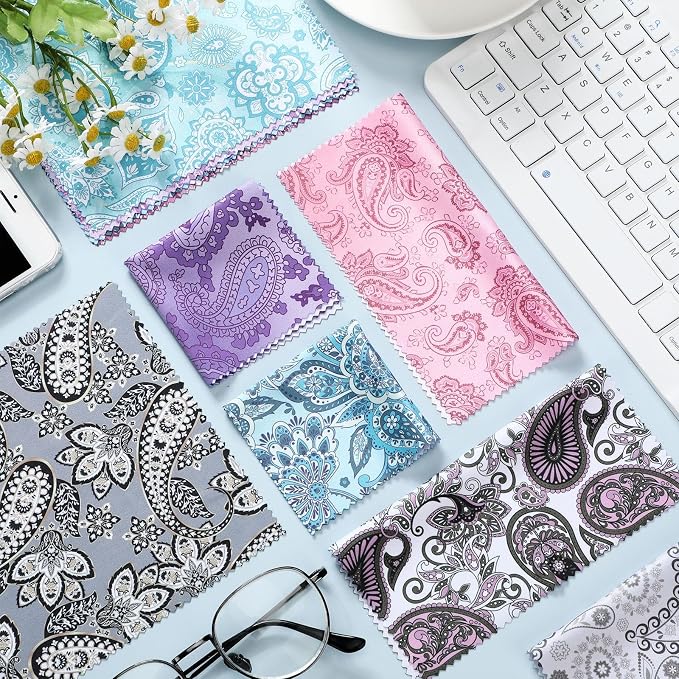 Sinmoe 20 Pcs Microfiber Cleaning Cloth Cute Paisley Waves Design Microfiber Soft Multicolor Glasses Cleaner Cloth for Eyeglasses Camera Lens Cell Phone Screens Glasses, 6 x 6 Inches
