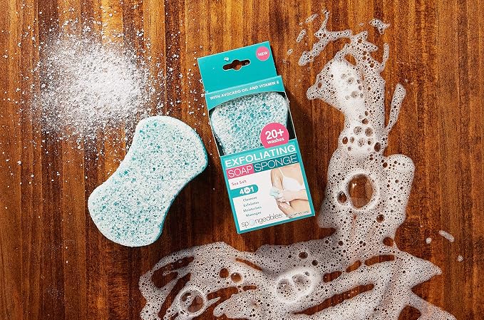 Spongeables Spongeables Exfoliating Body Wash in A Sponge, Sea Salt, Contains Avocado Oil and Vitamin E, Cleanse, Exfoliate, and Moisturize, 3.5 Oz, 20+ Washes, Pack of 2