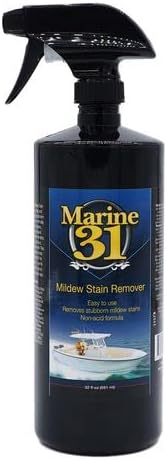 Marine 31 Mildew Stain Remover & Cleaner | Eliminates Stains from Marine, Boat, Home & Patio Surfaces | Cleans Bathrooms, Showers & More | M31-371 | 32oz
