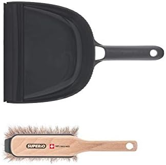 Superio Handheld Comfort Grip Plastic Dustpan and Wooden Brush Set - Hand Broom with Swiss Natural Horsehair Bristles Compact Design, 2-Pack