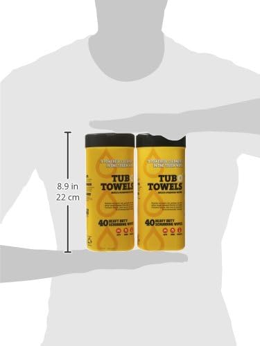 Tub O' Towels Heavy-Duty Multi-Surface Cleaning Wipes, 7" x 8", 40 Count Canister, Removes Grease, Grime, Tough Stains, Durable Disposable White Wipes for Home, Garage, Outdoor Cleaning Tasks, 2-Pack
