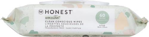 The Honest Company Hypoallergenic Multi-Use Baby Wipes for Sensitive Skin, Geo Mood, 60 Count (Pack of 12)