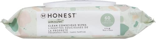 The Honest Company Hypoallergenic Multi-Use Baby Wipes for Sensitive Skin, Geo Mood, 60 Count (Pack of 12)