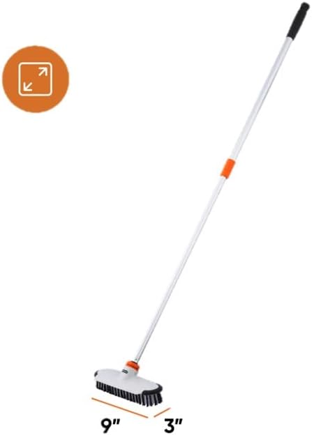 Superio Deck Scrub Brush with Long Handle, Heavy Duty Stiff Bristles Grout Scrubber with Scraper - Cleans Hot Tub, Swimming Pool, Granite Tiles, Bathroom, Patio, Kitchen, Wall and Deck (54 Inches)