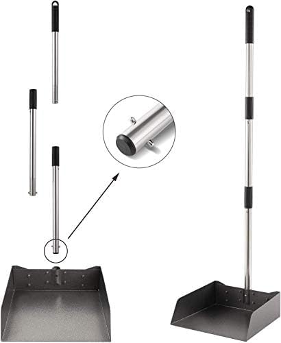 Dust Pan with Long Handle - 39”Heavy Duty Metal Dustpan | Standing Dustpan | Stand Up Dustpan with 3pcs Adjustable Handle,Stainless Steel Dust Pan for Home,Outdoor,Office,No Tool-Snap&Lock in 3 Seconds