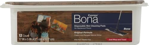 Bona Hardwood Floor Disposable Wet Cleaning Pads - 12 Pads per Pack - unscented - Use Mops - Residue-Free Floor-Cleaning Solution for Wood Floors,(Pack of 6)