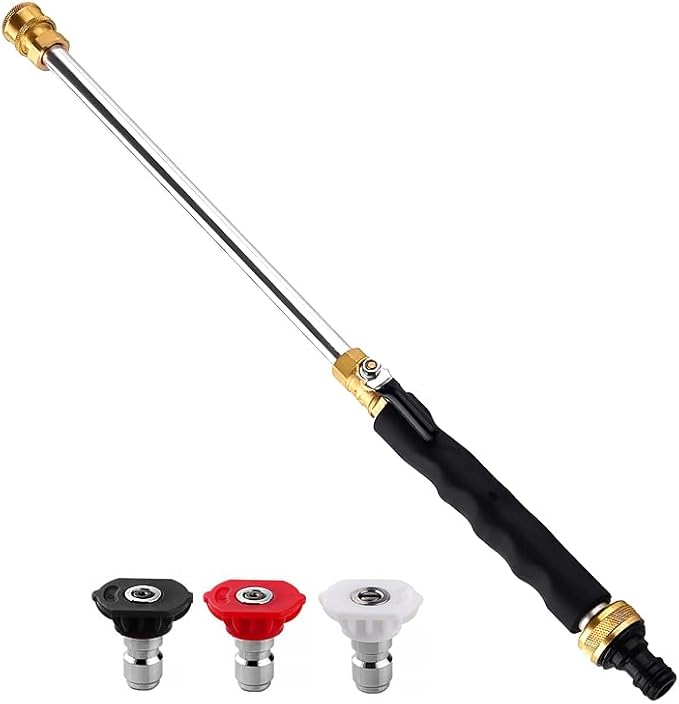 Jet Nozzle Wand–3 Tips,Quick Connectors,Black | Rust-proof aluminum,Non-slip grip,3 spray patterns,Fits standard hoses,Quick connect for Car/Patio/Garden/Gutter cleaning