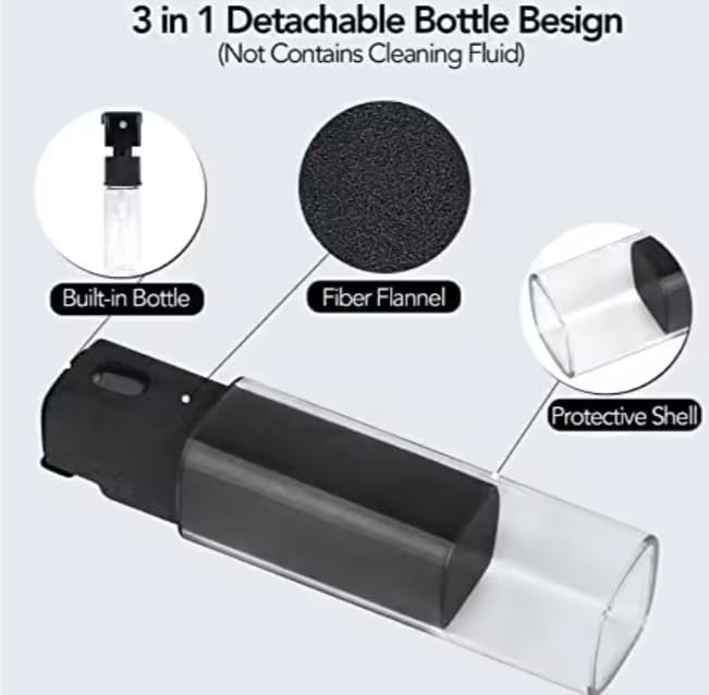 Screen Cleaner Spray Kit – 3-in-1 Detachable Design with Built-in 10mL Spray Bottle, Microfiber Cloth & Protective Shell – for Phone, Tablet, Laptop, Car Display & Touchscreens