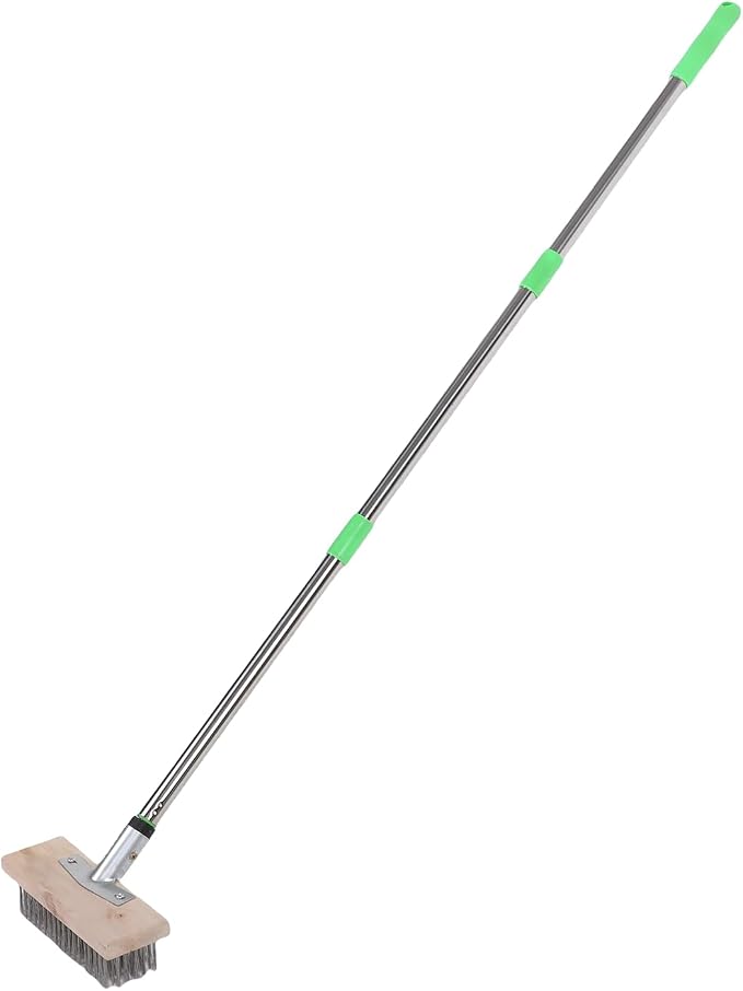 Scrub Brush, Stainless Steel Wires Heavy Duty Floor Scrubber, Wire Cleaning Brush with Detachable Adjustable Handle for Concrete Patio Deck Garden Garage Outdoor Surfaces