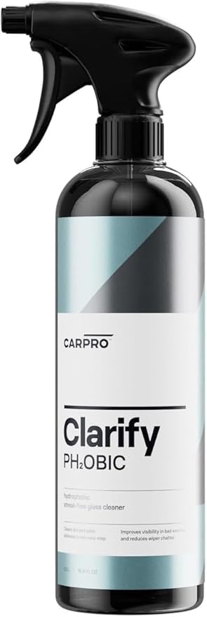 CARPRO Clarify PH₂OBIC- Glass Cleaner & Water Repellent, Streak-Free Rain Repellent - Safe on Interior and Exterior Glass & Windshield - Hydrophobic Slickness Reduce Wiper Chatter - 500mL (17oz)