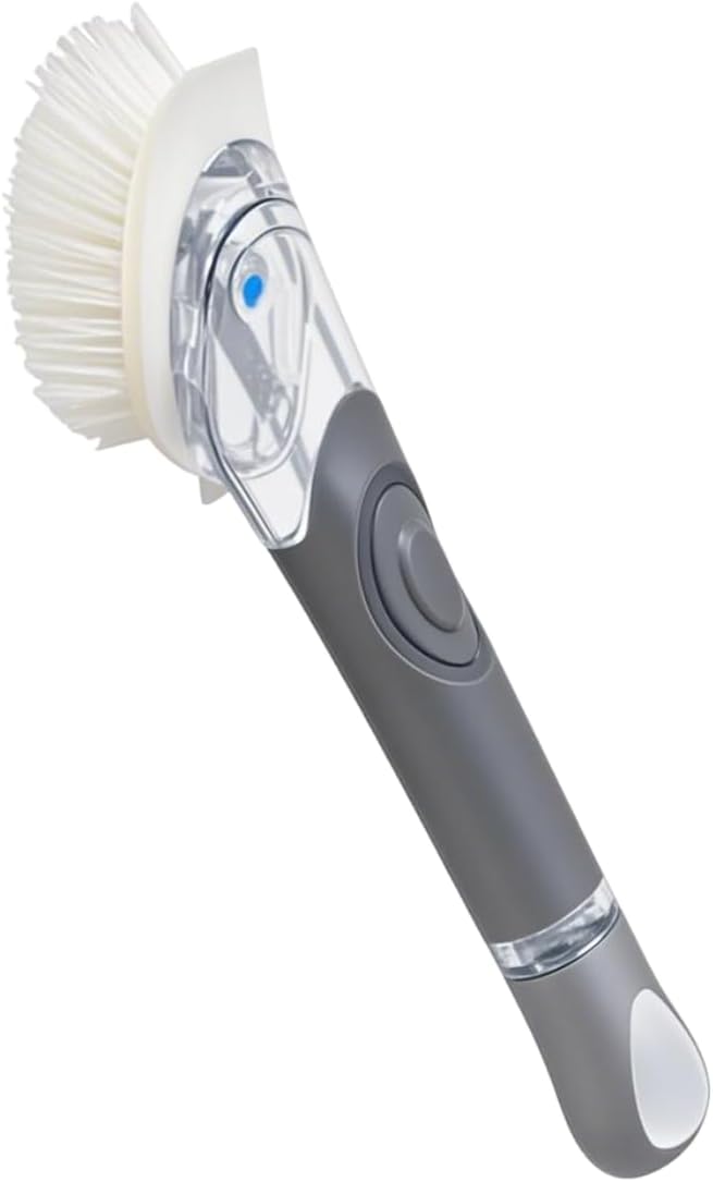 CELOX Dish Brush with Soap Dispenser for Cleaning Pots, Dishes, Bowls, Gray