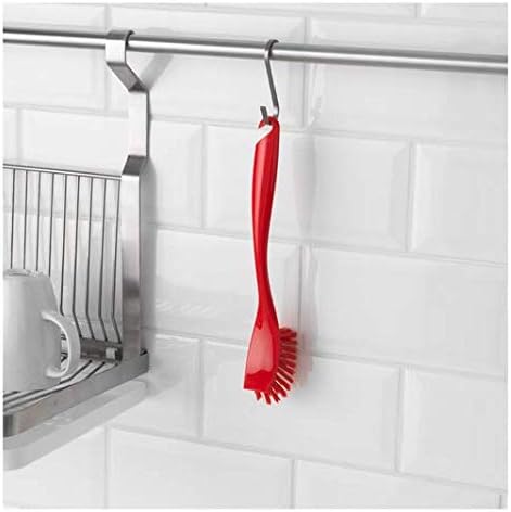 Dishwashing Brush with Hangable Long Handle, Built-in Scraper, Scrub Brush for Dish, Pans, Pots, Kitchen Sink Cleaning - 10 Inch, 4 Pack (White)