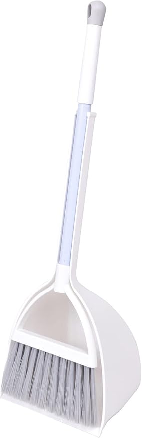Mini Broom with Dustpan for Kids,Little Housekeeping Helper Set (White+Grey)