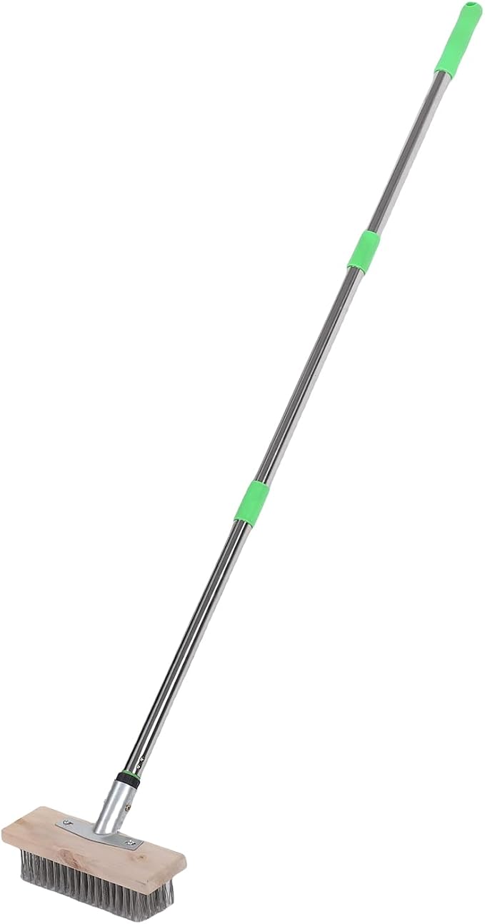 Fafeicy Stainless Steel Floor Scrubber, Adjustable Deck Brush for Heavy Duty Cleaning with 120CM Long Handle for Outdoor and Indoor Use