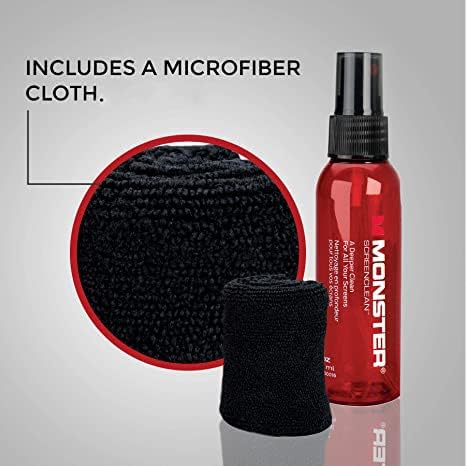 Monster Screen Cleaner Kit with Microfiber Cloth, 60 mL Screen Cleaner Spray for TVs, Monitors, Laptops, Tablets, Smartphones, Eyeglasses, LCD LED OLED Display Cleaner