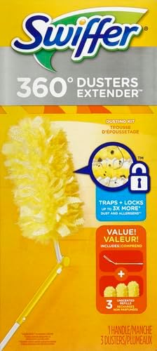 Swiffer Duster Kit with 3 ft Extendable Handle, Heavy Duty Dusting Starter Kit with 3 Refills, for Ceiling Fans, Vents and Hard to Reach Places (Pack of 6)