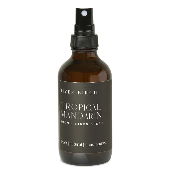 River Birch Tropical Mandarin Scented Linen and Room Spray | Home Fragrance | 4 oz Glass Amber Bottle | Luxury Signature Scent | Handmade in Texas