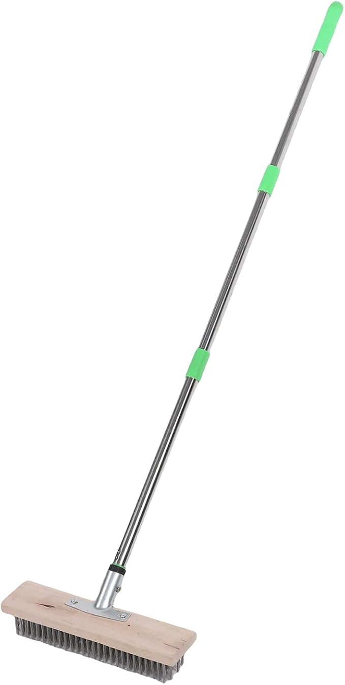 Hyuduo Stainless Steel Wire Scrub Brush, 80-120cm Telescopic Handle with Dense Hard Steel, for Deck Concrete Patio Floor Outdoor Indoor Moss Removal