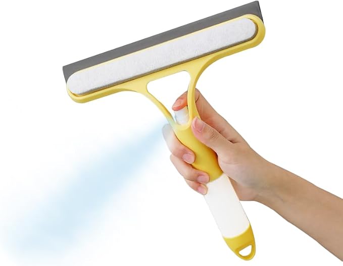 3 in 1 Window Cleaning Scraper, Window Squeegee with Sprayer, Window Cleaning Scraper for Windows, Walls, Car Windshields, Bathrooms, Kitchens, All-Purpose Window Cleaner Tool (Yellow)