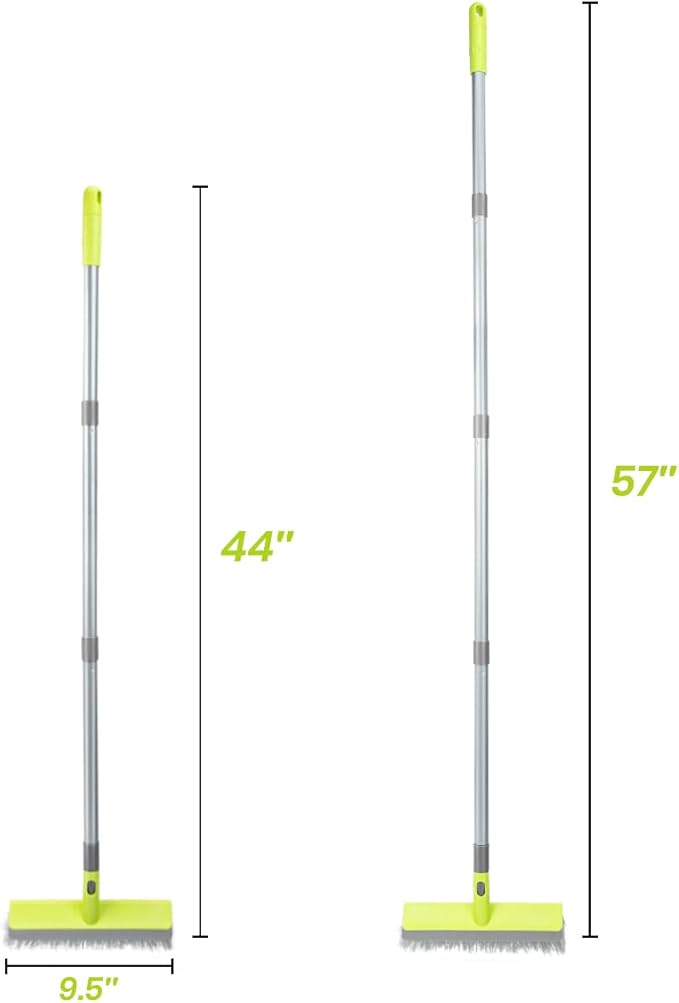 Floor Scrub Brush with 57" Long Handle, 2 in 1 Scrape and Deck Brush Floor Scrubber for Cleaning Smooth Concrete, Carpet, Patio, Kitchen Wall and Tile