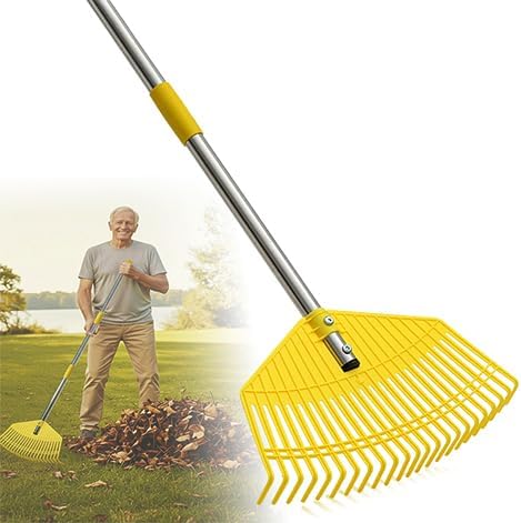 Plastic Leaf Rake for Lawns - Lightweight & Anti-Break Nylon Head, 16.5'' Wide Yard & Garden Rake for Leaves, Grass, Pine Needles, Adjustable Long Handle Easy Use for Women,Seniors,Kids