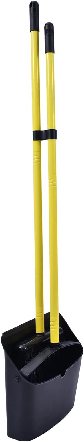 Long Handled Dustpan and Brush, Broom and Dustpan Set, Household Dust pan Combo with 54 Inch Handle for Indoor Outdoor Household Cleaning and Sweeping (Black)