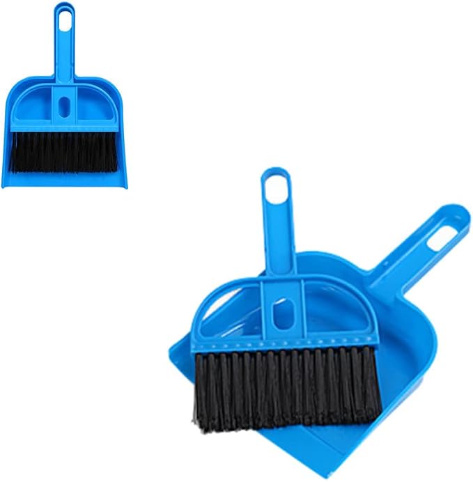Mini Broom and Dustpan Set Hand Broom & Dust Pan Brush Set | Portable plastic cleaning set for desks, keyboards, tables and small pet cages. Lightweight, space-saving and easy to store.