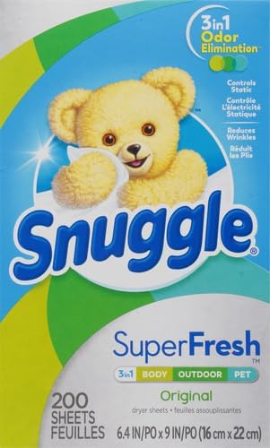 Snuggle SuperFresh Fabric Softener Dryer Sheets, Morning Breeze, Long-Lasting Fresh&Clean Scent, Tackles Pet Odor, Helps Repel Pet Hair, Reduces Static&Fights Wrinkles, HE Safe,200 Count (Pack of 6)
