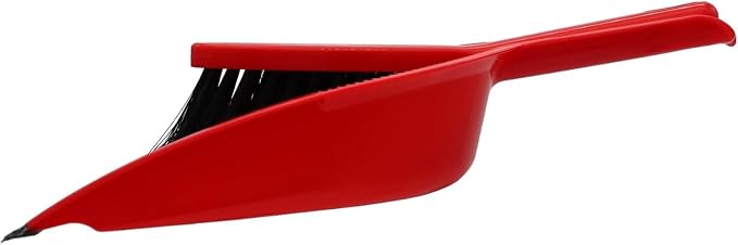 Condor Home Dustpan and Brush Set, Red Plastic Cleaning Tool With Long Handle, Heavy Duty Dust Pan With Soft Bristle Broom, 2-Pack