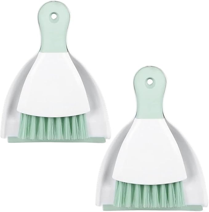 Dust pan Broom Brush Dustpan - Small Broom and Dustpan Set,Mini Broom and Dustpan,Small Dustpan and Brush Set for Home Cleaning, Sofa, Desk, Guinea Pig Cage, Cat Litter etc.（Light Green 2 Set）