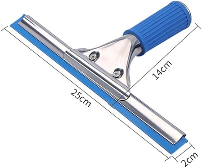 Professional 10” Performance Grip Window & Glass Cleaning Squeegee - Cleaning Supplies, Squeegee for, Auto Home Kitchen Bathroom Shower Mirror Wiper with Blue Rubber Water Blade(10in/25cm, Blue)