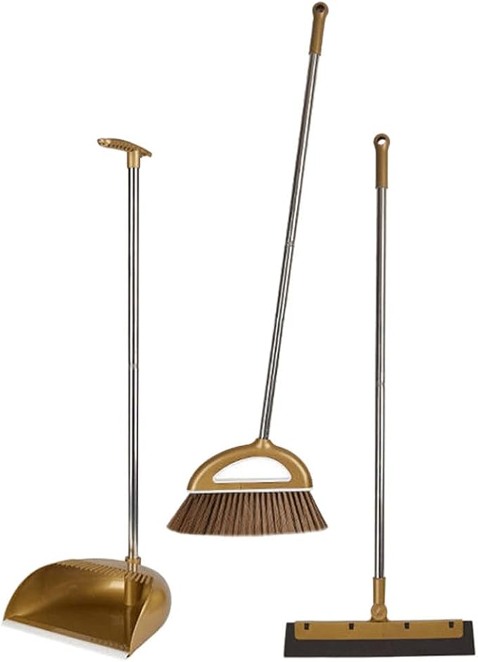 GANAZONO Broom Dustpan Scraper Set Long Handle Stand Up Broom Combo Dustpan for Home Kitchen Room Office Lobby Floor | Long Handle Stand Up Broom Combo Dustpan 25X10X73cm/9.82X3.93X28.69in for Home Kitchen Room Office Lobby Floor