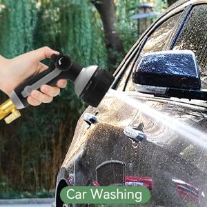 Garden Hose Nozzle Heavy Duty,Metal Water Hose Nozzle with 10 Adjustable Spray Patterns, High Pressure Hose Sprayer Nozzle Thumb Control On Off Valve for Lawn & Plant Watering, Car & Pet Washing