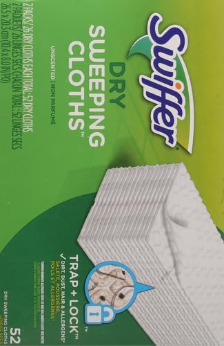 Swiffer Sweep + Mop,Dry Pads Refill,Floor Cleaner for Dirt,Dust,Hair,Cleaning Cloths for Mopping Home,Bathroom,Kitchen,Dust Mop,Floor Duster,Unscented,52ct,(Pack of 3)